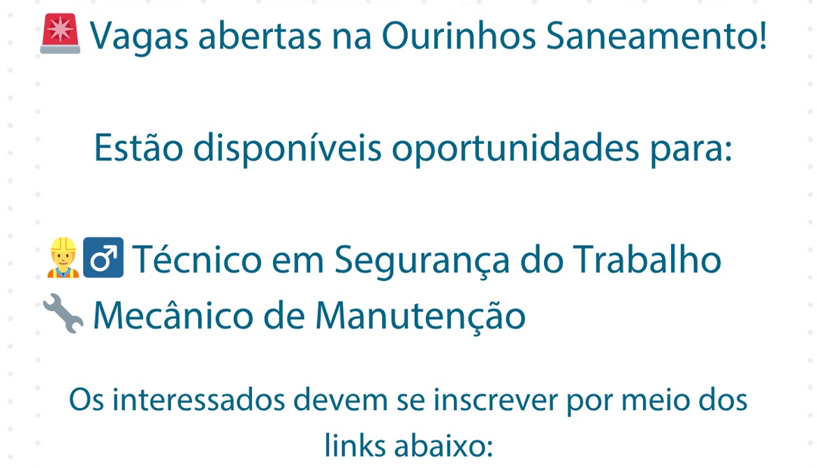 Ourinhos Saneamento anuncia novas oportunidades de trabalho