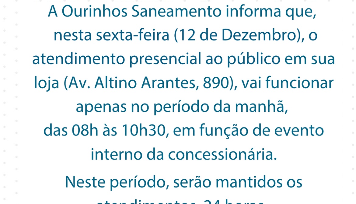 Comunicado sobre atendimento no dia 12 de dezembro