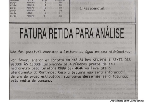 Entenda o que é ‘fatura em análise’ entregue pela Ourinhos Saneamento