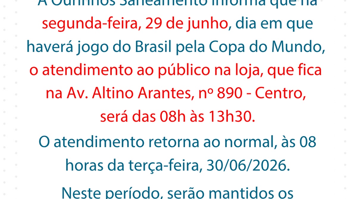 Comunicado sobre atendimento no dia 29 Junho de 2026