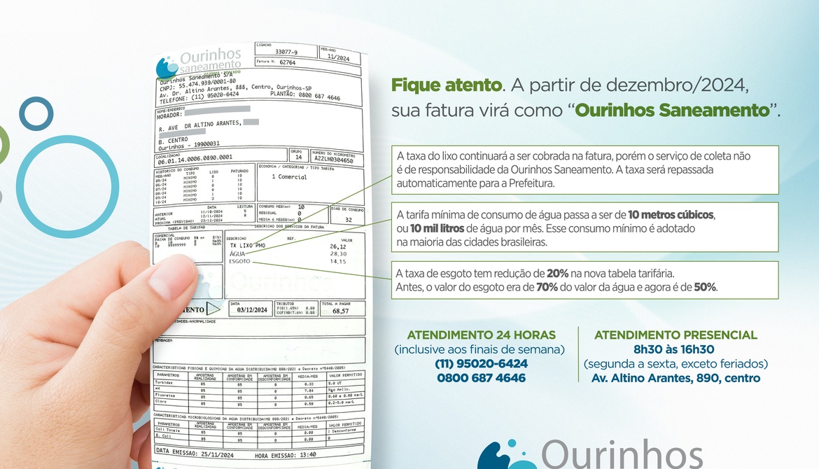 Fique atento: fatura da Ourinhos Saneamento já está sendo entregue