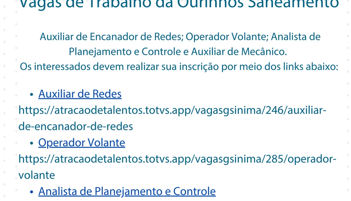 Ourinhos Saneamento divulga vagas  de trabalho em aberto